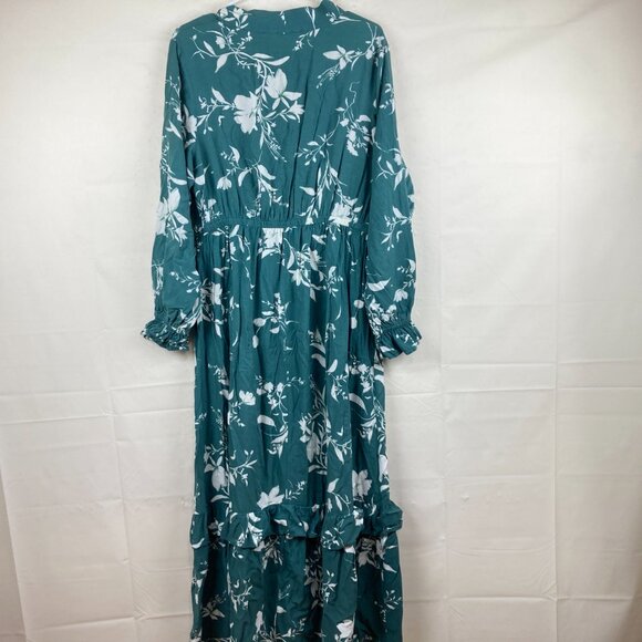 Ava & Viv Womens Sz X 14 / 16 Green White Floral Maxi Dress Pockets Boho Festiva - Picture 10 of 11